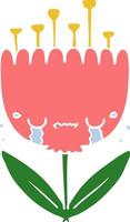 crying flat color style cartoon flower vector