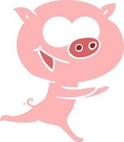 cheerful pig flat color style cartoon vector