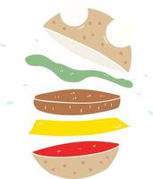 hamburguesa increíble de dibujos animados de estilo de color plano vector