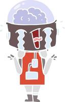 flat color style cartoon crying robot shrugging shoulders in confusion vector