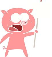 flat color style cartoon pig protesting vector