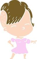 flat color style cartoon squinting girl pointing vector