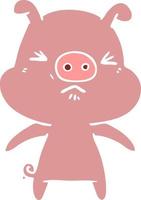 flat color style cartoon angry pig vector