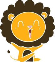 laughing lion flat color style cartoon vector