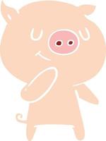 happy flat color style cartoon pig vector