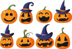 calabaza de halloween con caras diferentes vector