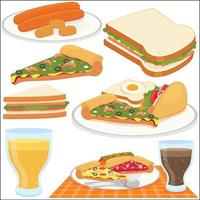 conjunto de diferentes comidas chatarra y niños vector