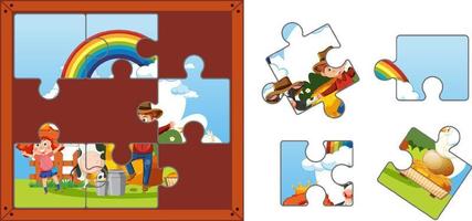 Farm characters photo puzzle game template vector