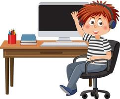 A boy sitting in front of computer vector