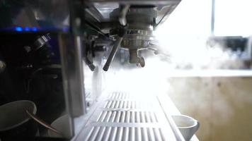 Professional espresso coffee making machine in use video