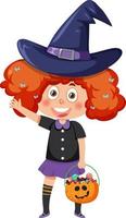 A girl wearing witch costume for halloween vector