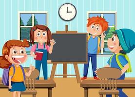 Classroom scene with student kids vector