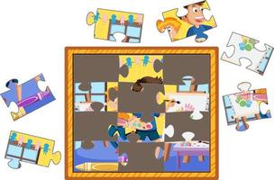Photo jigsaw puzzle game template vector
