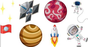 Set of space cartoon characters and objects vector