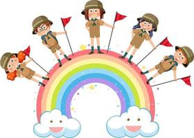 Happy children with rainbow vector