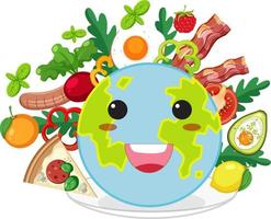 Earth smiling with food ingredients vector