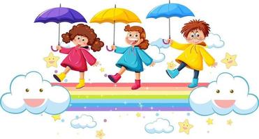 Three girls standing on rainbow vector