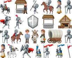 Medieval cartoon characters and objects vector