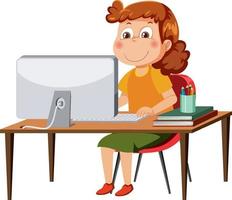 A woman sitting in front of computer vector