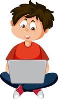 A boy using laptop cartoon character vector