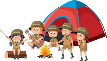 Children camping on white background vector