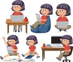 Set of kids using tablet and laptop vector