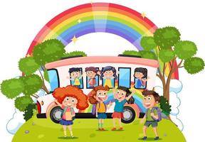 Children with school bus in cartoon style vector