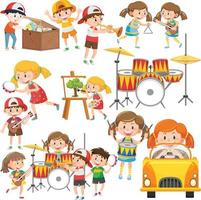 Set of different cute kids and objects vector