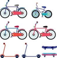 conjunto de bicicletas y scooters vector