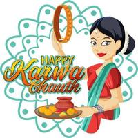 diseño de texto feliz karwa chauth vector