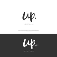 UP Initial handwriting or handwritten logo for identity. Logo with signature and hand drawn style. vector