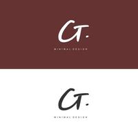 CT Initial handwriting or handwritten logo for identity. Logo with signature and hand drawn style. vector