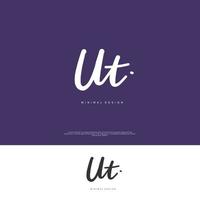 UT Initial handwriting or handwritten logo for identity. Logo with signature and hand drawn style. vector