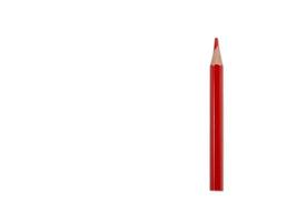 Colored pencil on a white background. Red short pencil made of wood. photo