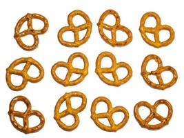 Pretzels with salt on a white background. Flour products. Baking for tea. photo