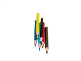 colored short pencils. Wooden pencils are laid out on a white background. photo