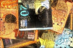 Illustration of glowing euro banknotes with a green kirlian aura around them. photo