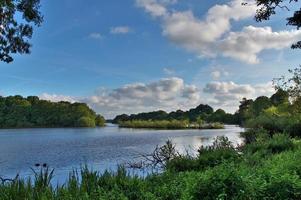 Beautiful landscape at a lake with a reflective water surface photo