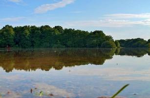 Beautiful landscape at a lake with a reflective water surface photo