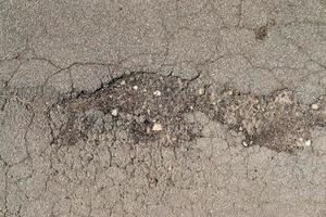 Detailed view on asphalt surfaces of different streets and roads with cracks photo