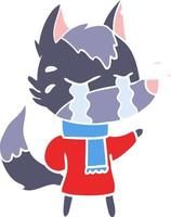 lobo llorando de dibujos animados de estilo de color plano vector