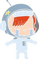 flat color style cartoon crying astronaut girl vector