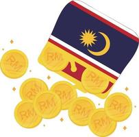 dibujado a mano de vector de bandera de malasia, dibujado a mano de vector de ringgit de malasia