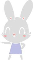 cute flat color style cartoon rabbit in dress vector