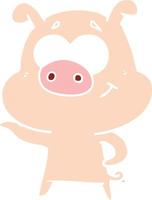flat color style cartoon pig pointing vector