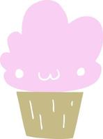 cupcake de dibujos animados de estilo de color plano con cara vector