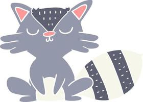 cute flat color style cartoon raccoon vector