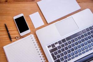 Top view of  white office desk table. photo