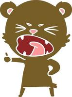 angry flat color style cartoon bear vector