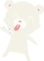 oso polar de dibujos animados de estilo de color plano grosero sacando la lengua vector